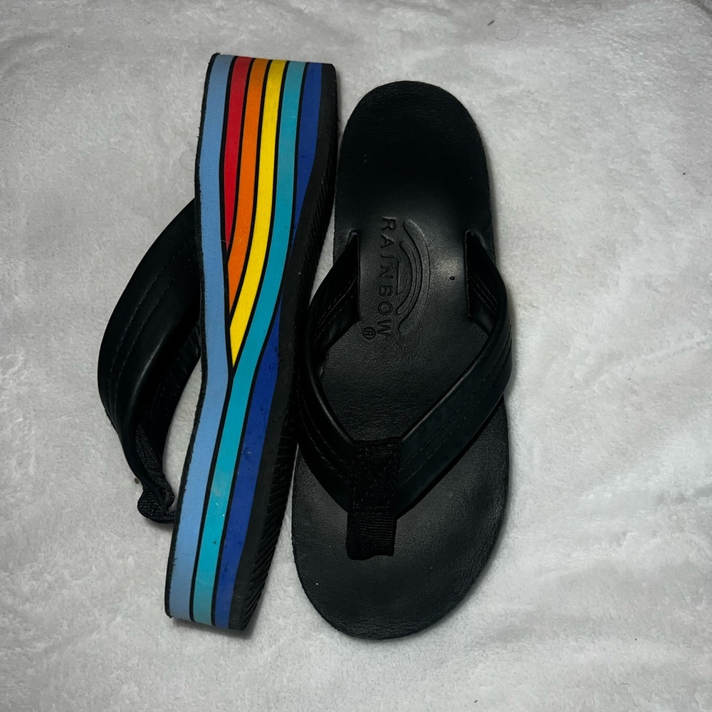 Rainbow Black Sandals with Multicolor Stripes